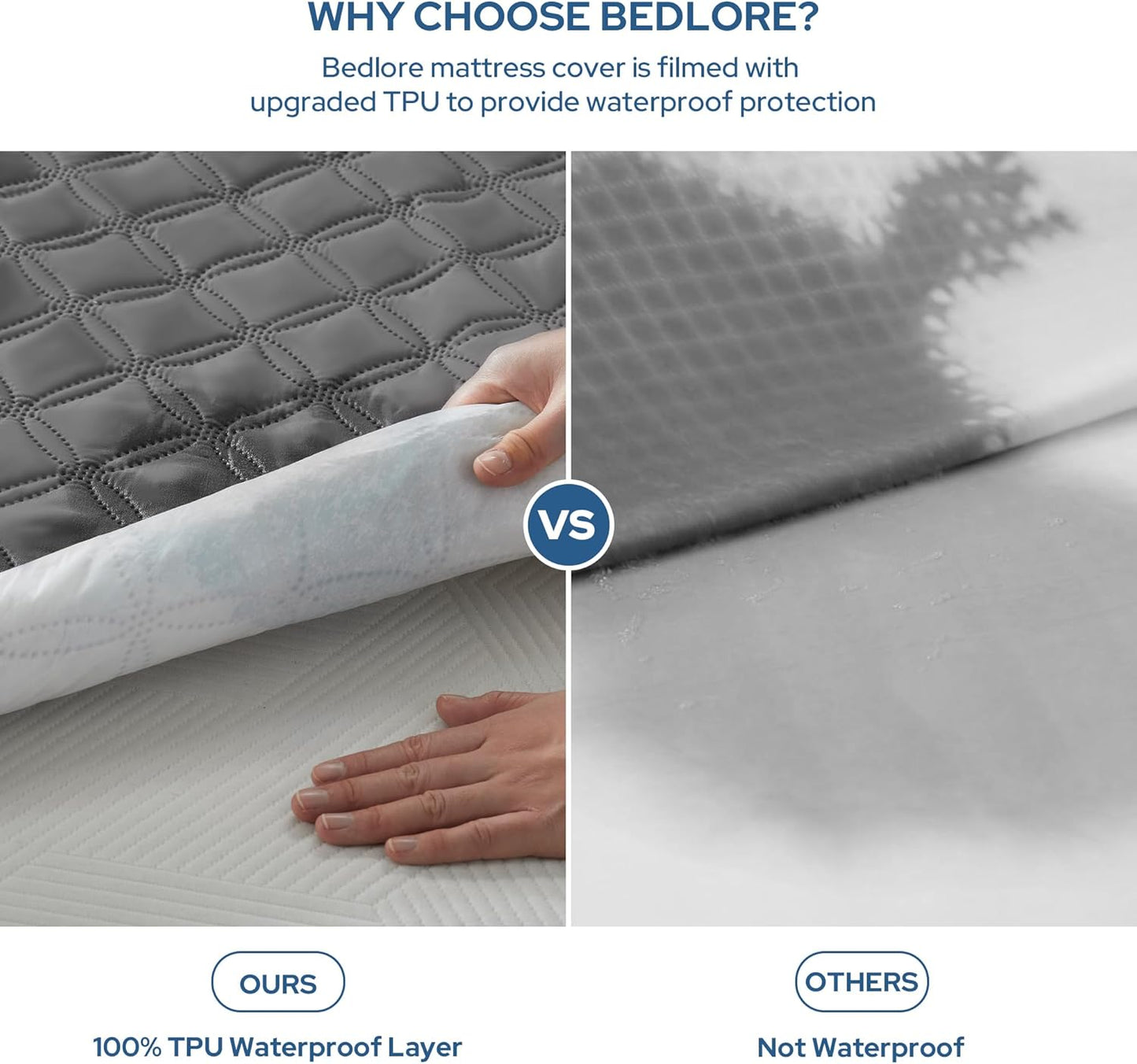 2 Pack Waterproof Mattress Protector, King Size Mattress Pad with Deep Pocket 6"-18" Depth, Soft Breathable Dirt-Proof Single Bed Mattress Cover for Bedroom, Dorm Room (Gray)