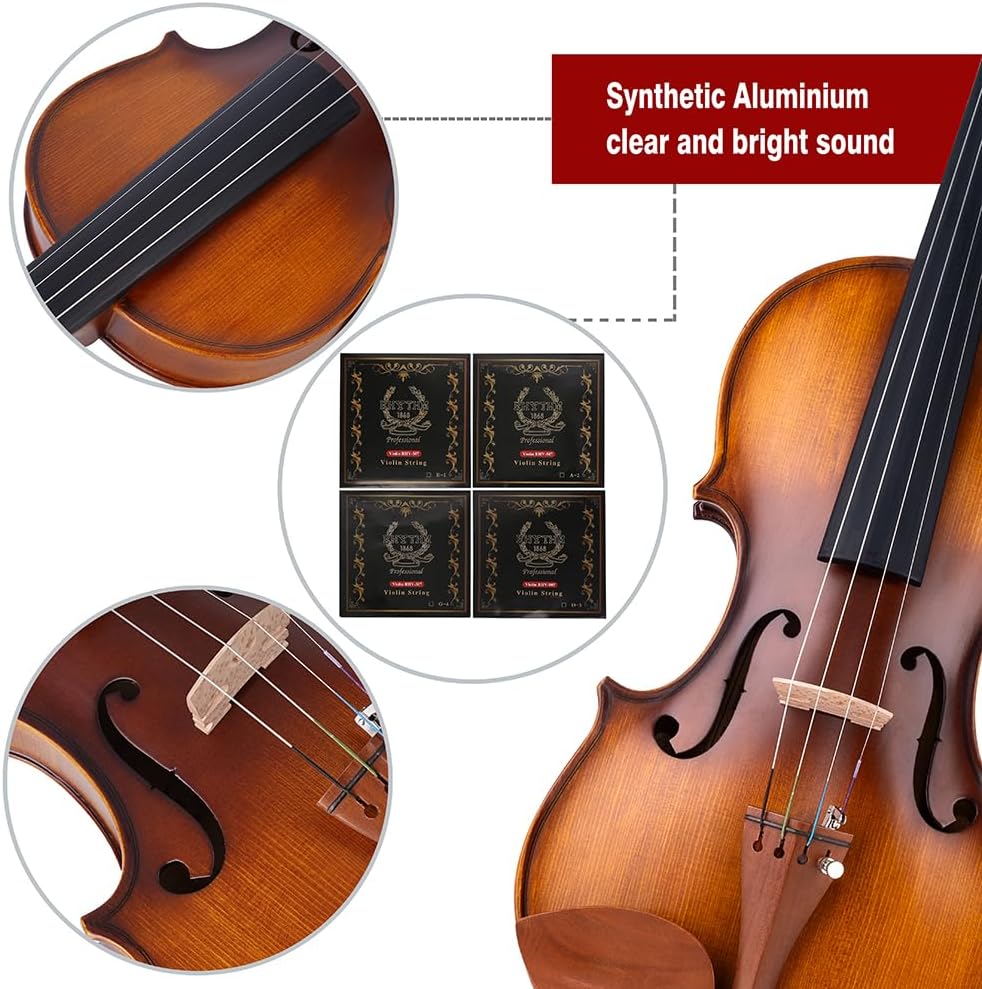 Rhythm Violin Set for Beginners,Acoustic Violins Starter Kit Package for Student,Beginners Fiddle with Hard Case, Rosin, Shoulder Rest, Bow, and Extra Strings (MATTE, Full)