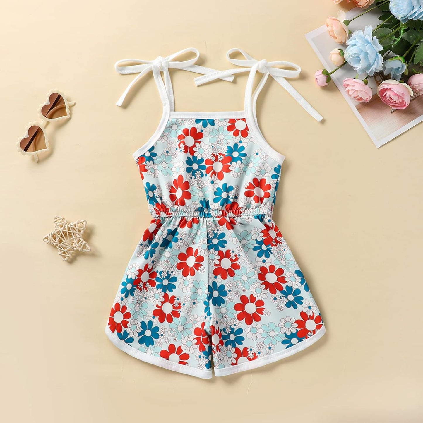 WZTYYDS Toddler Baby Girl Summer Clothes Floral Romper Tie-Up Strap Halter Jumpsuit Infant Summer Sling Playsuit 6M-3T