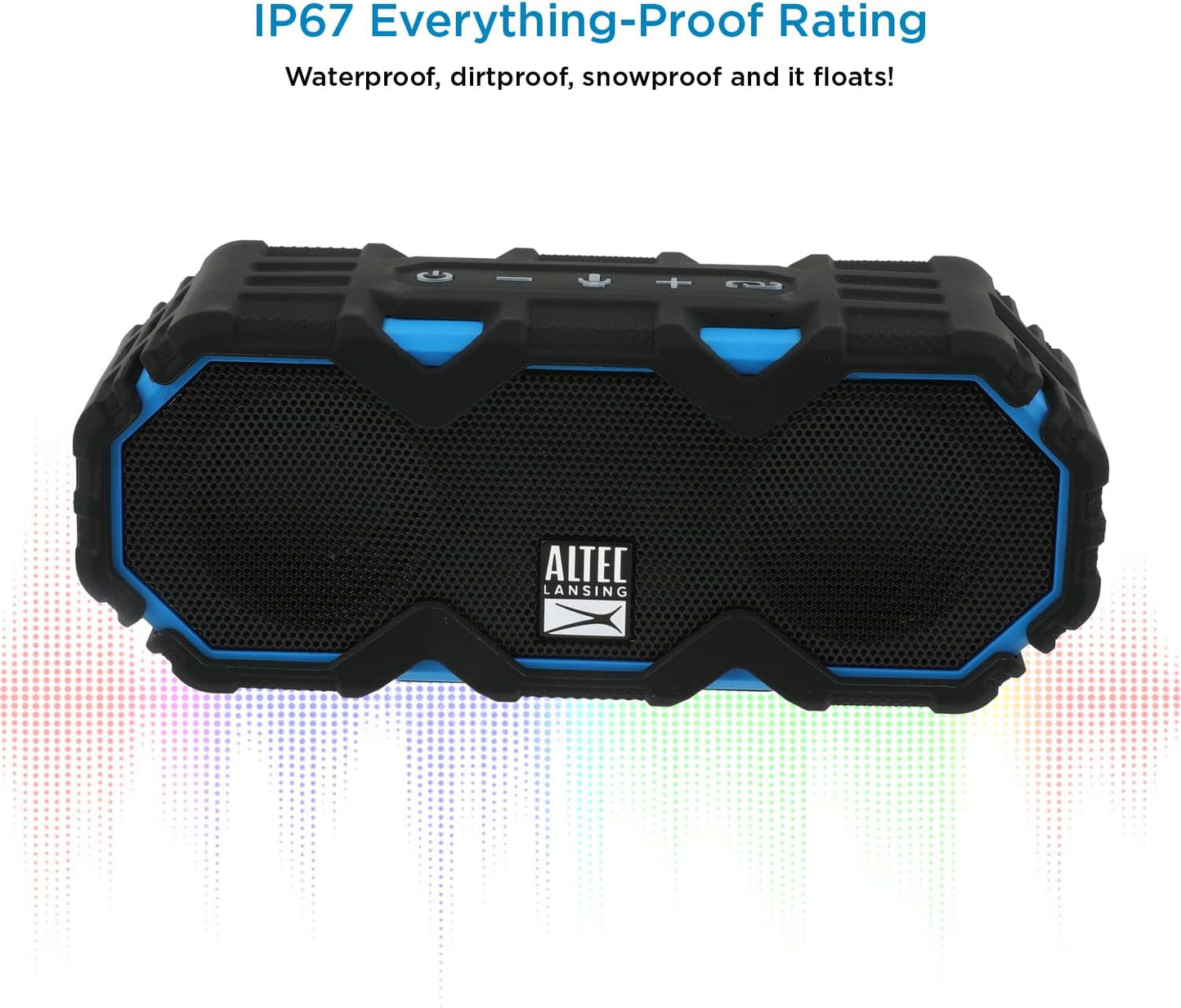 Altec Lansing LifeJacket Mini - Waterproof Bluetooth Speaker with Lights, Portable Wireless Speaker for Pool, Beach, Hiking, Sports, Camping, 16 Hour Playtime, Floats in Water