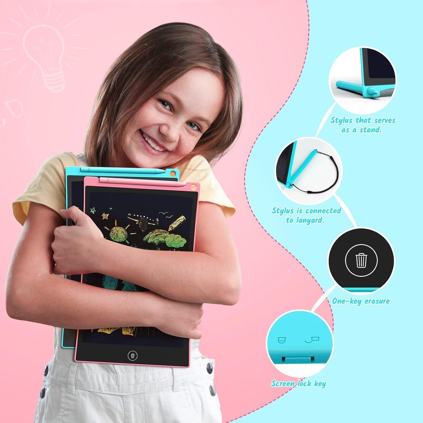 TECJOE 2 Pack LCD Writing Tablet, 10 Inch Colorful Doodle Board Drawing Tablet for Kids, Kids Travel Learning Toys Christmas Birthday Gifts for 3 4 5 6 Year Old Boys and Girls Toddlers