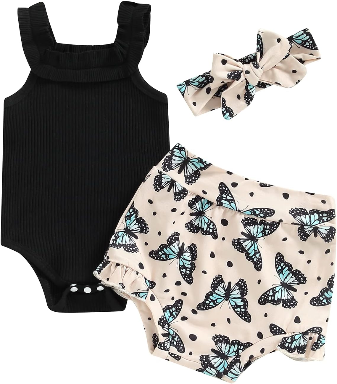 fhutpw Baby Girl Clothes Summer Cute Outfits 3 6 12 18 Months Spaghetti Strap Romper & Floarl Shorts Sets