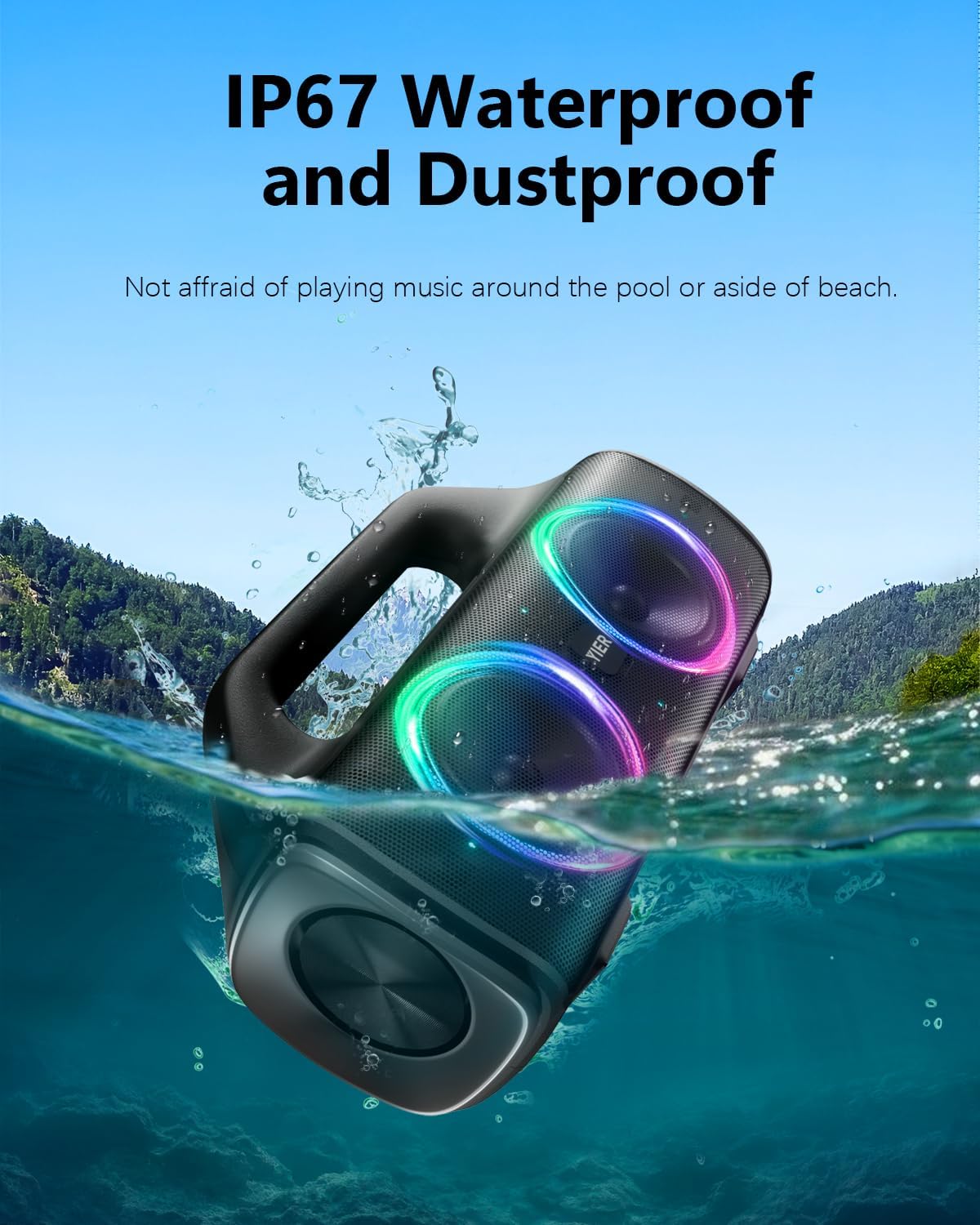 Speakers, 80w (Peak) Portable Wireless Speaker with Lights, Stereo Loud Sound, IP67 Waterproof, Deep Bass Outdoor Speakers Bluetooth 5.0 Dual Pairing for Home Party Beach Camping, Gifts