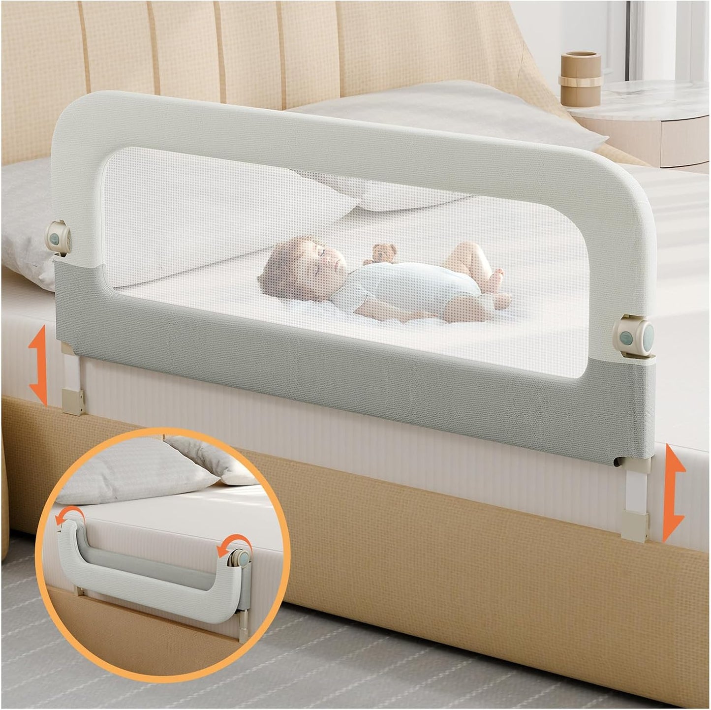 Large Bed Guard Rail for Toddlers - 59inch Foldable & Adjustable Heights Baby Bed Safety Railing - Toddler Long Bed Rails Guard for Twin, Bunk, Queen & King, Full Size Bed