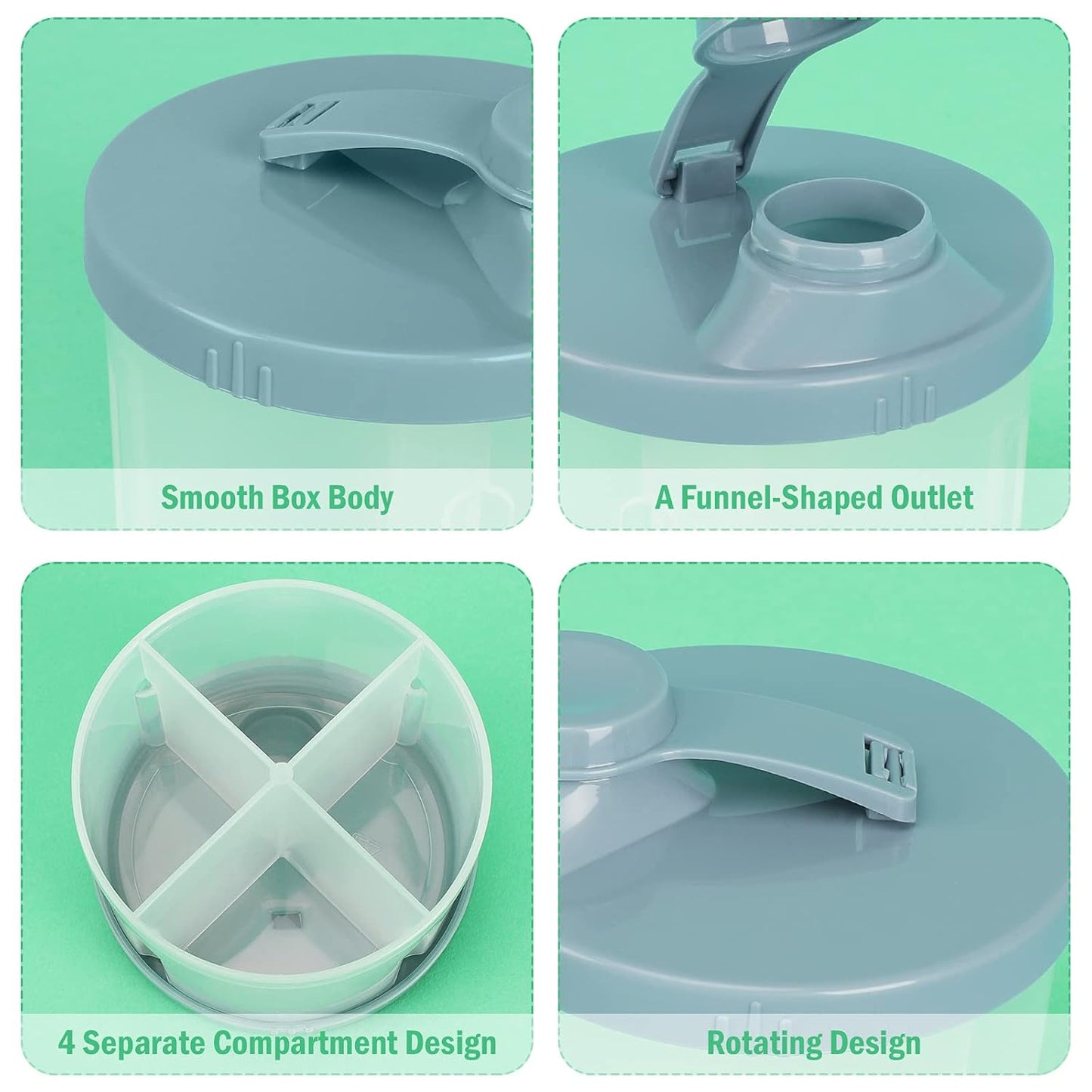 Accmor Baby Formula Dispenser On The Go, Non-Spill Rotating Four-Compartment Formula Container to Go, Milk Powder Kids Snack Container for Infant Toddler Travel Outdoor, Blue, 2 Pack