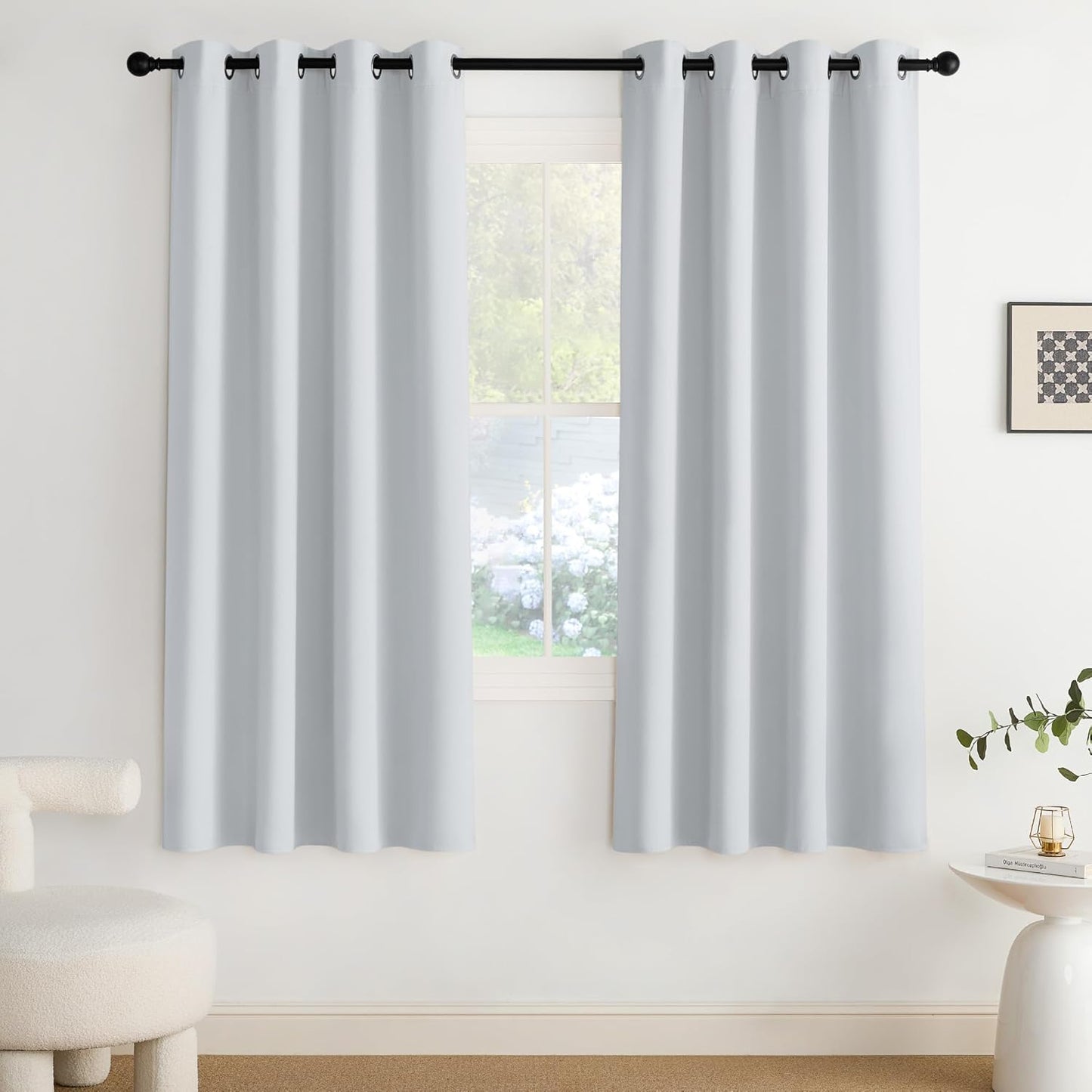 NICETOWN Gryeish White Curtains for Bedroom 72 inches Long, Roon Darkening Grommet Curtains for Living Room, Noise Reducing Privacy Window Treatment Drapes for Nursery, Laundry Patio, 2 Panels, W52