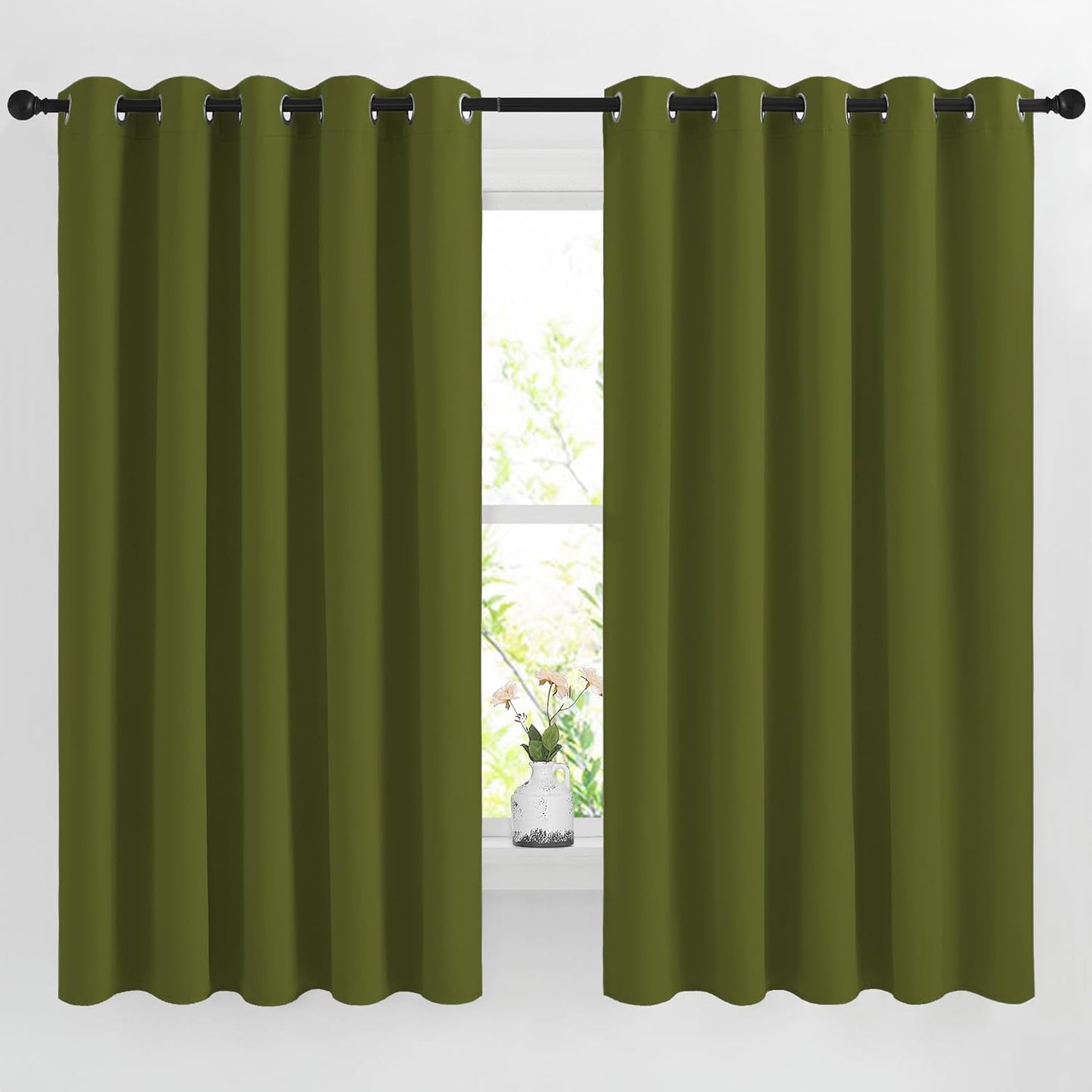 NICETOWN Room Darkening 66 inch Curtains for Bedroom, Grommet Thermal Insulated Room Darkening Window Treatments Voice Reducing for Kids Room, 2 Panels, W66 x L66, Olive