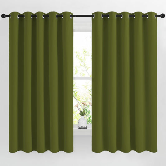 NICETOWN Room Darkening 66 inch Curtains for Bedroom, Grommet Thermal Insulated Room Darkening Window Treatments Voice Reducing for Kids Room, 2 Panels, W66 x L66, Olive