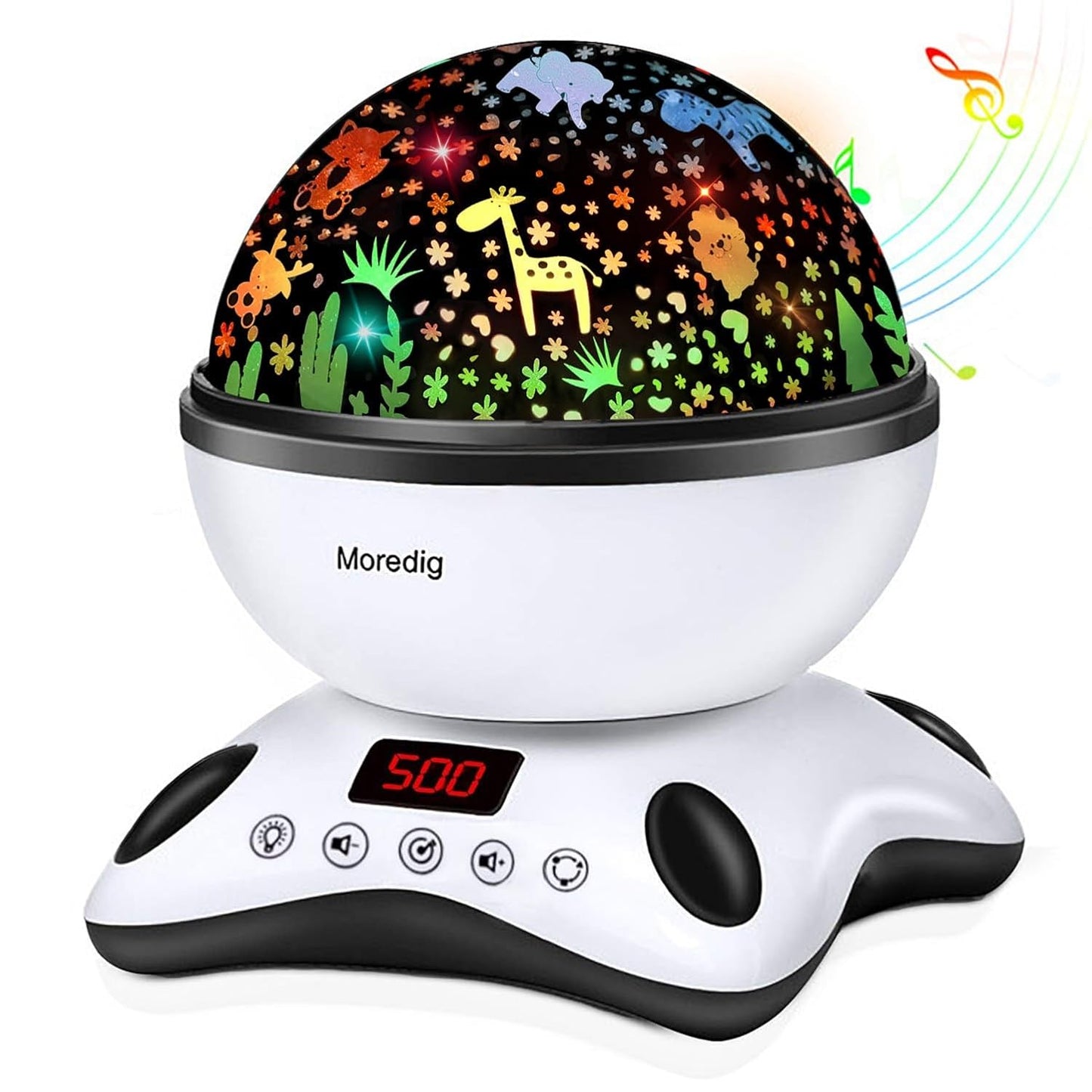 Moredig Kids Night Light Projector, Remote Baby Night Lights for Kids Room with 12 Music Nursery Night Light Projector for Kids Timer 2 Projections 18 Light Modes, Gifts for Baby Kids - Black