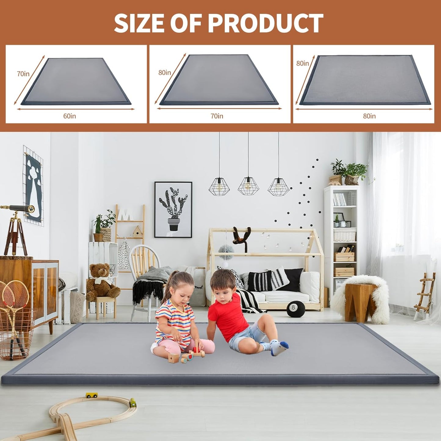 Baby Play Mat for Floor - 1.4" Thick Memory Foam Rug, 80"x70" Playpen Tummy Time Mat, Soft Velvet Nursery Rug, Large Padded Crawling Mats, Cushioned Pads for Playroom Toddlers, Infants, Yoga, Tatami