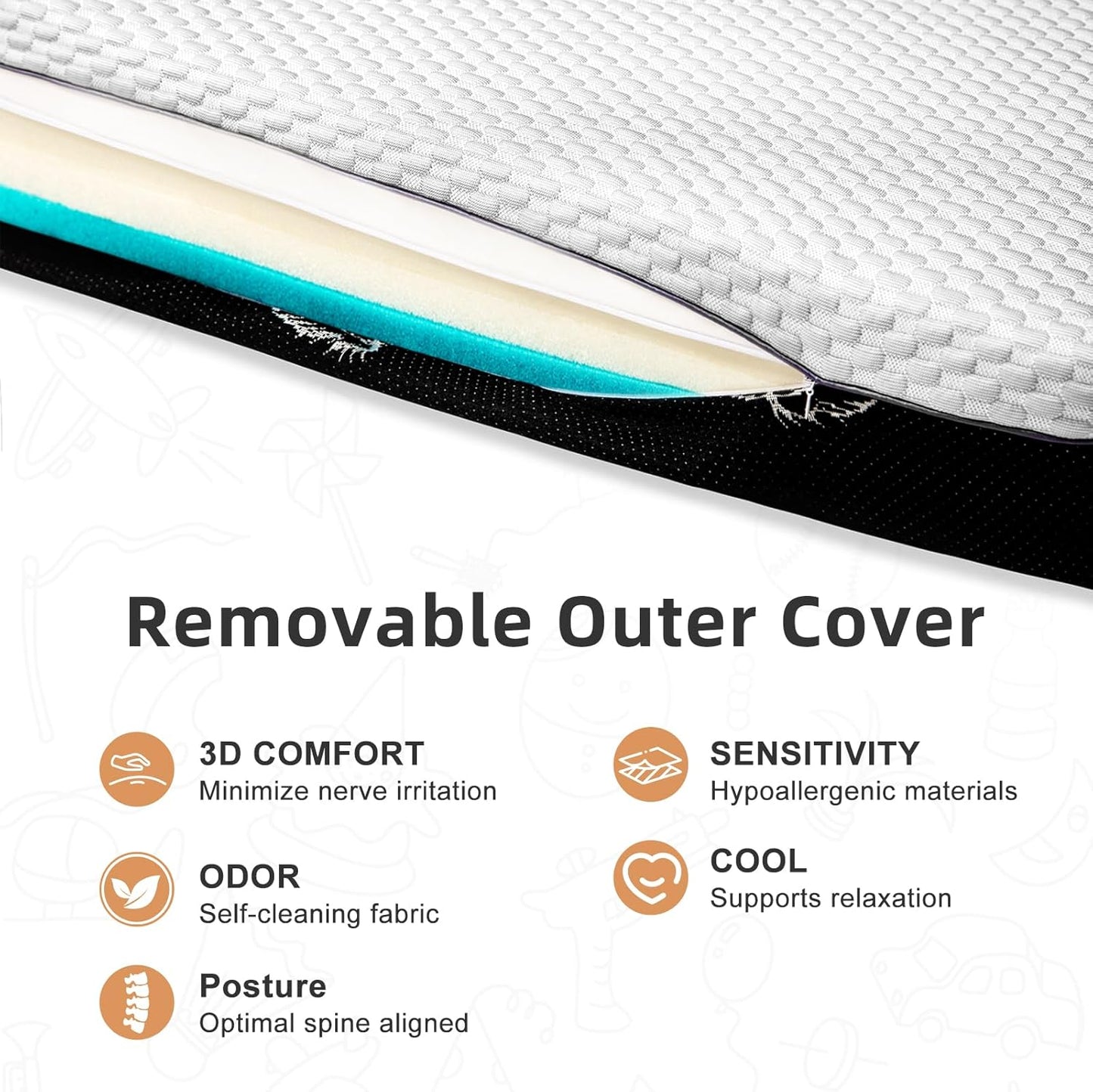 Crib Mattress, 52 x 27 Dual-Sided Comfort Baby and Toddler Mattress with Memory Foam, Waterproof, Breathable & Removable Cover with One of Side Cooling Fibers Specially Designed for Summer