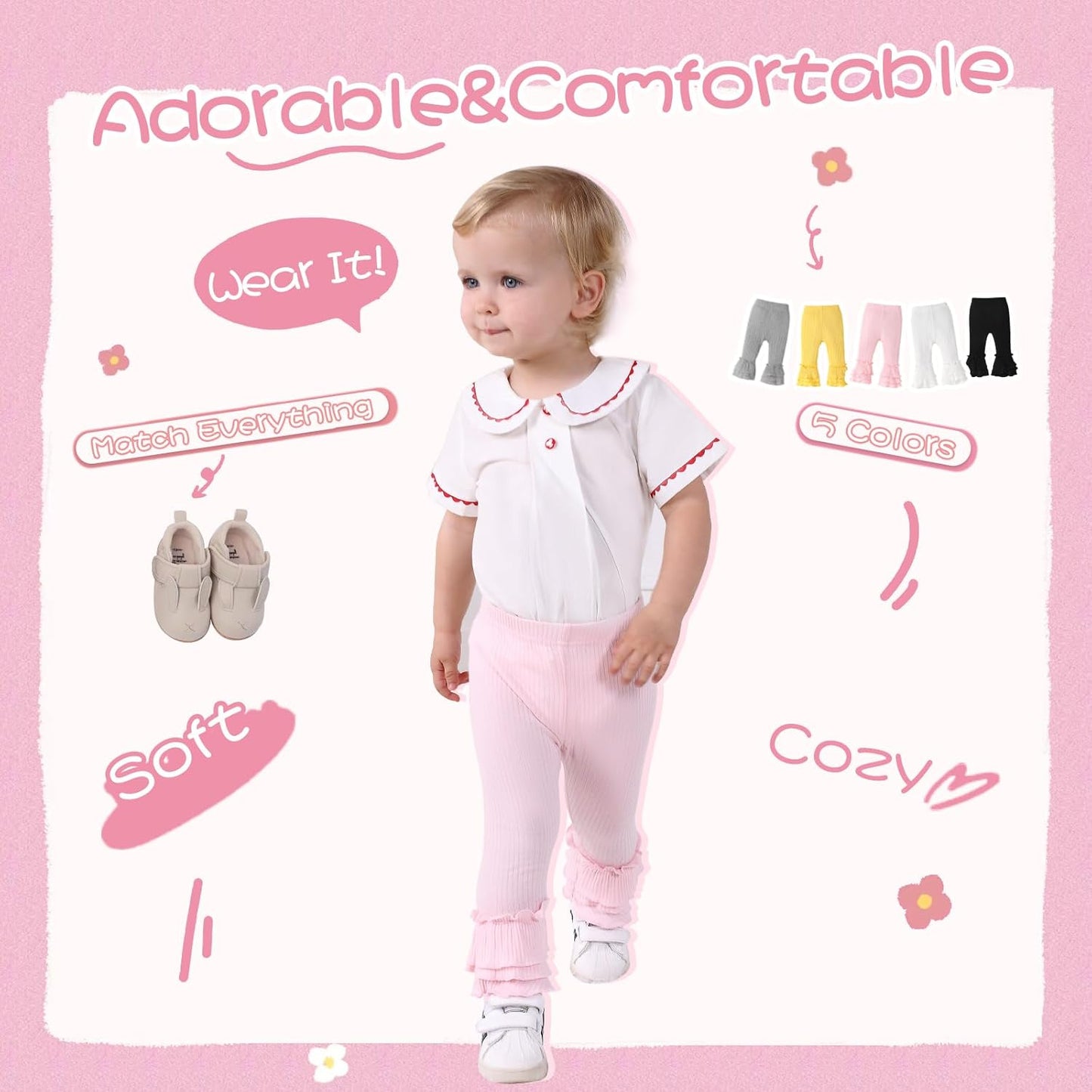 Newborn Toddler Baby Girl Pants Leggings Ribbed Straight Flare Infant Girl Pants Leggings Bell Bottoms 5 Packs