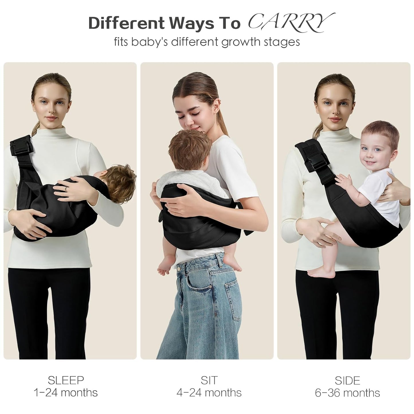 Baby Sling Carrier, Toddler Carrier Sling with Double Safety Buckle and Adjustable Shoulder Strap(7-30lbs), Baby Carriers One Size Fits All, Black
