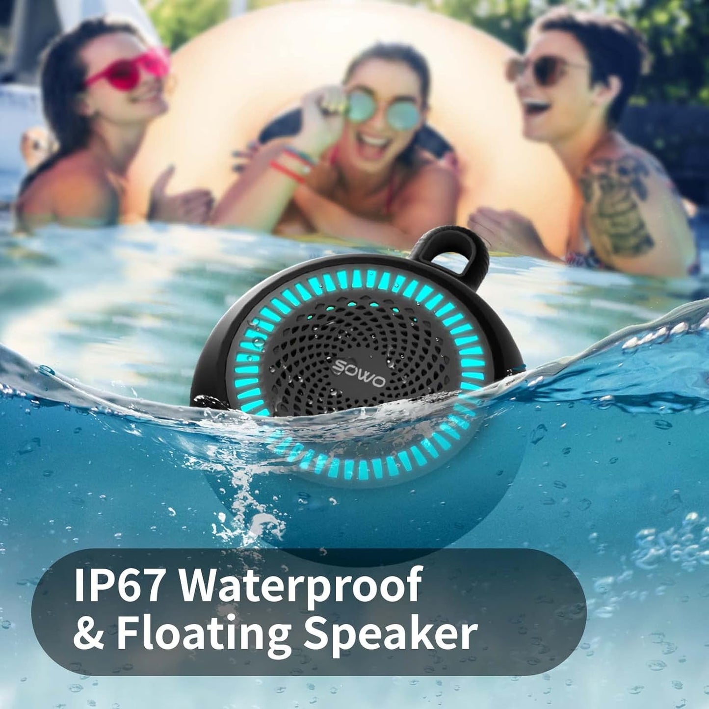 SOWO Shower Speaker Bluetooth Waterproof | Small Portable Wireless Bluetooth Speaker with Clip | Powerful Bass and Louder Volume | Colorful Lights and Lightweight | for Bathroom,Travel,Beach | Black
