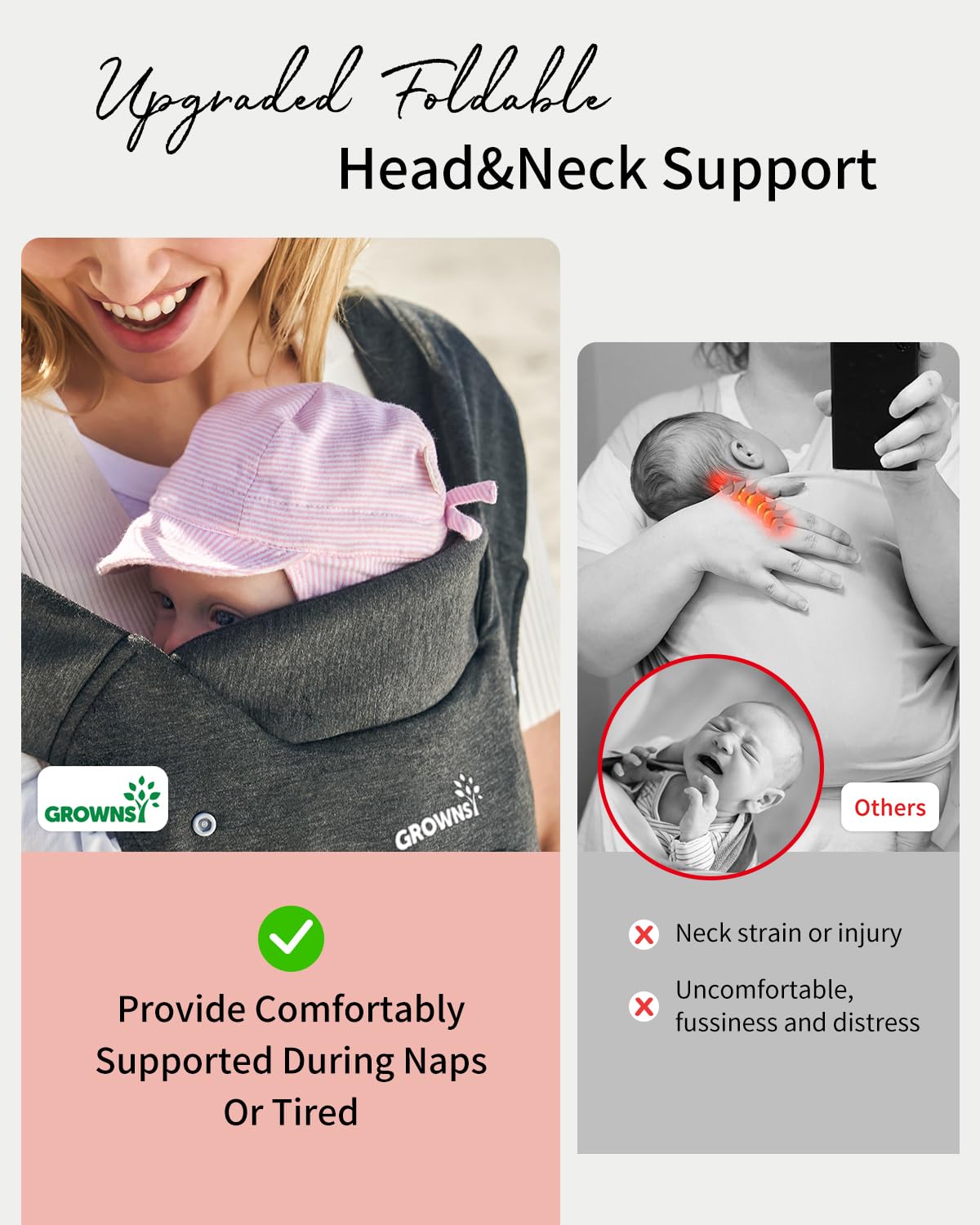 GROWNSY Baby Carrier Newborn to Toddler, Cozy Baby Wraps Carrier, Ergonomic Baby Carrier with Head Support, Deep Gray