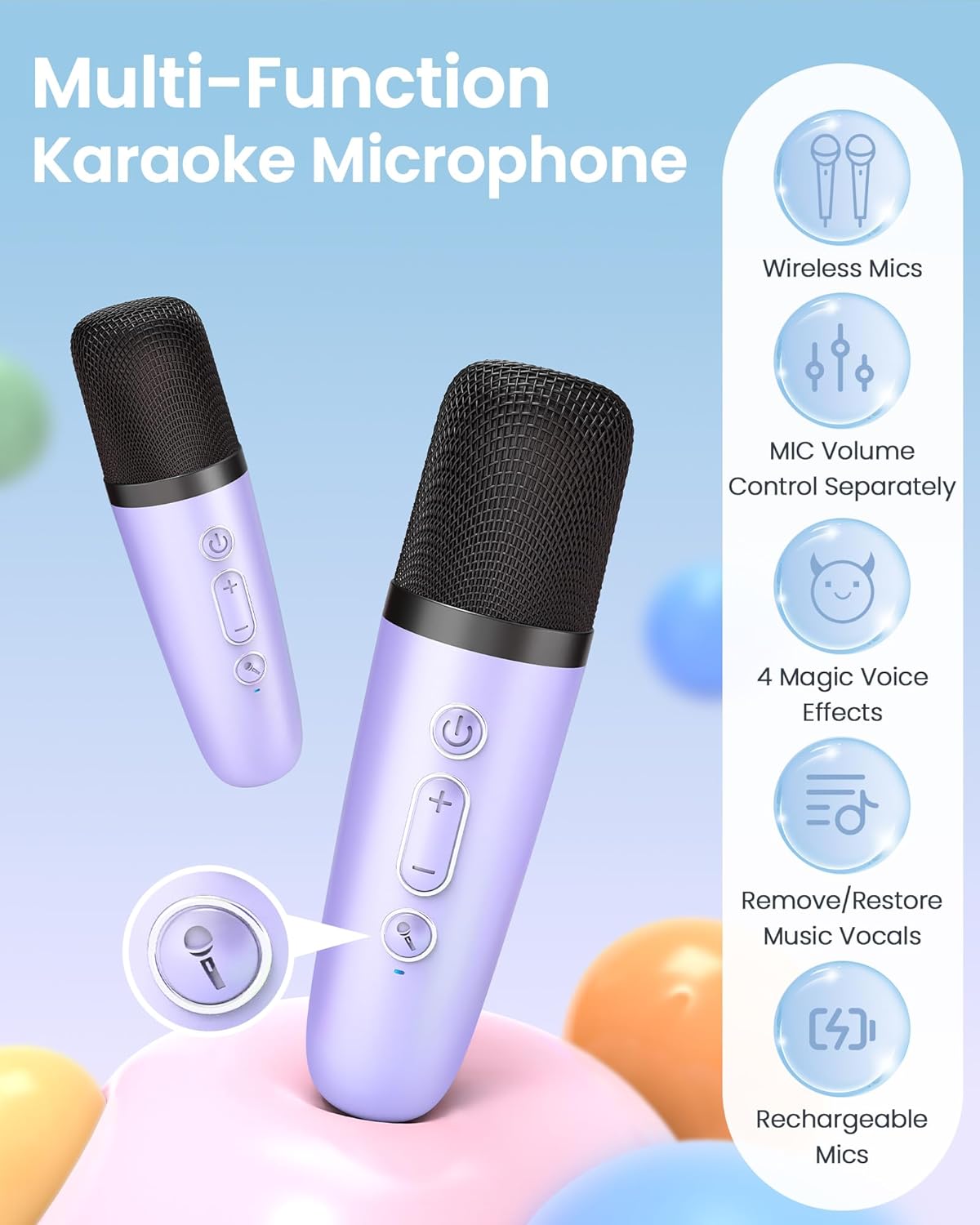 YLL Mini Karaoke Machine for Kids Adults: Portable Loud Speaker with 4 Wireless Microphones -Most Popular Birthday Party Gifts for Girls Boys 3, 4, 5, 6, 7, 8, 9, 10+ Year Old Toys(Purple)