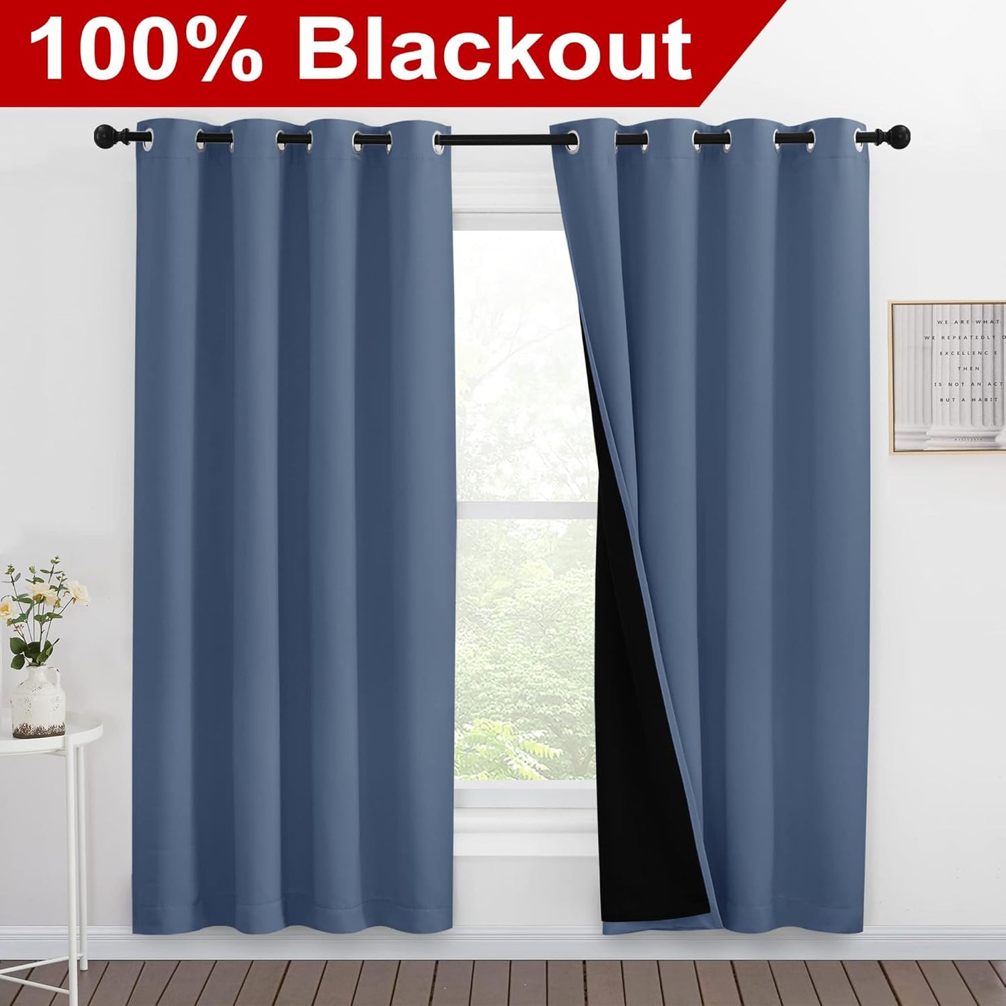 NICETOWN Full Shade Curtain Panels 78 inches Long, Pair of Energy Smart & Noise Blocking Out Blackout Drapes for Guest Room Window, Thermal Insulated Lined Window Dressing (Stone Blue, 55x78)