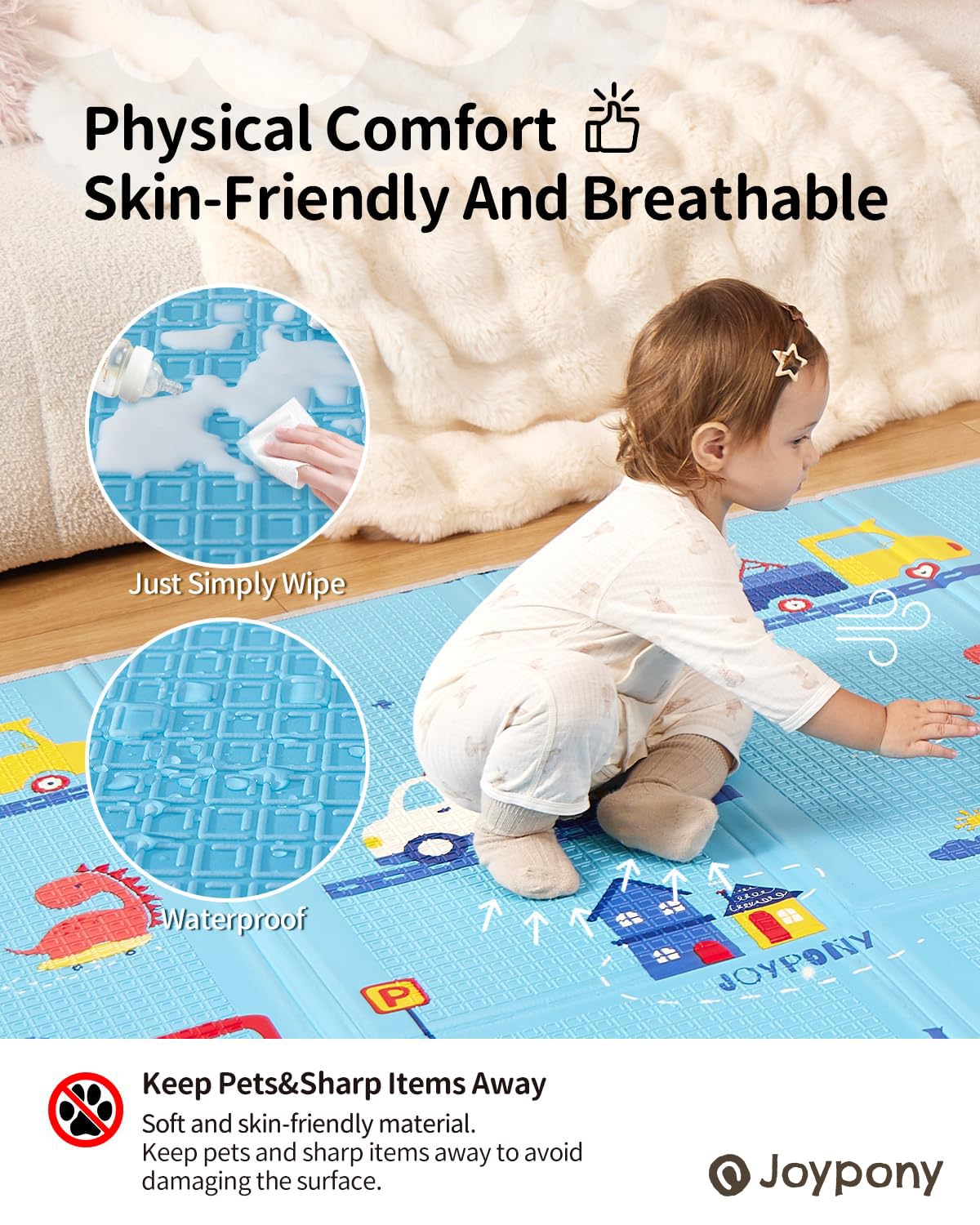 Baby Play Mat, 79" X 71" X 0.6" Extra Large & Thick Reversible Foldable Play Mats for Babies and Toddlers, Anti-Slip Portable Baby Floor Mat for Tummy Time, Baby Mat for Floor with Travel Bag