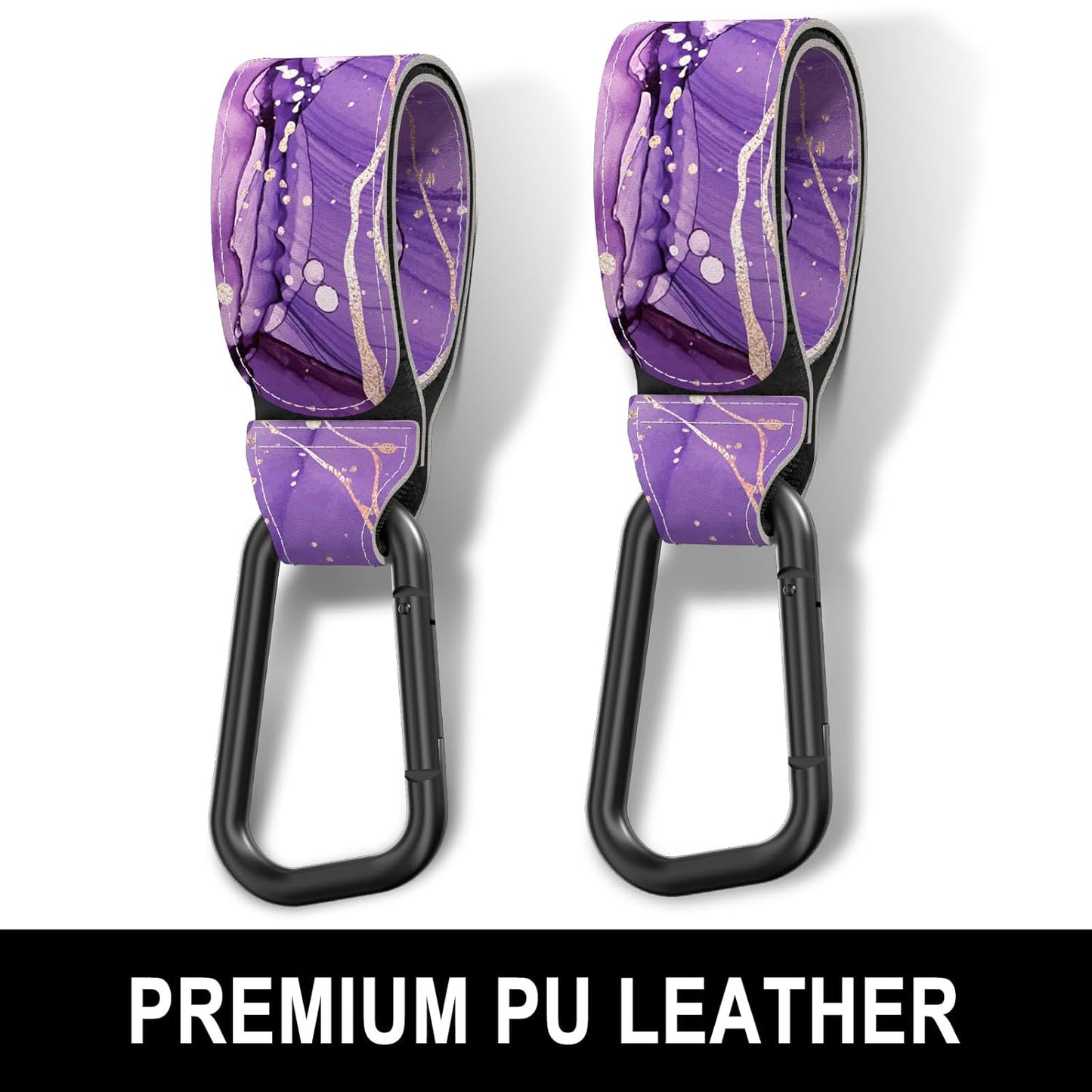 Baby Stroller Hooks for Hanging Bags, Universal Stroller Clips Accessories, Mommy Hook for Diaper Bag, Shopping Cart, Purse, Backpack - 2 Pack, Purple Marble