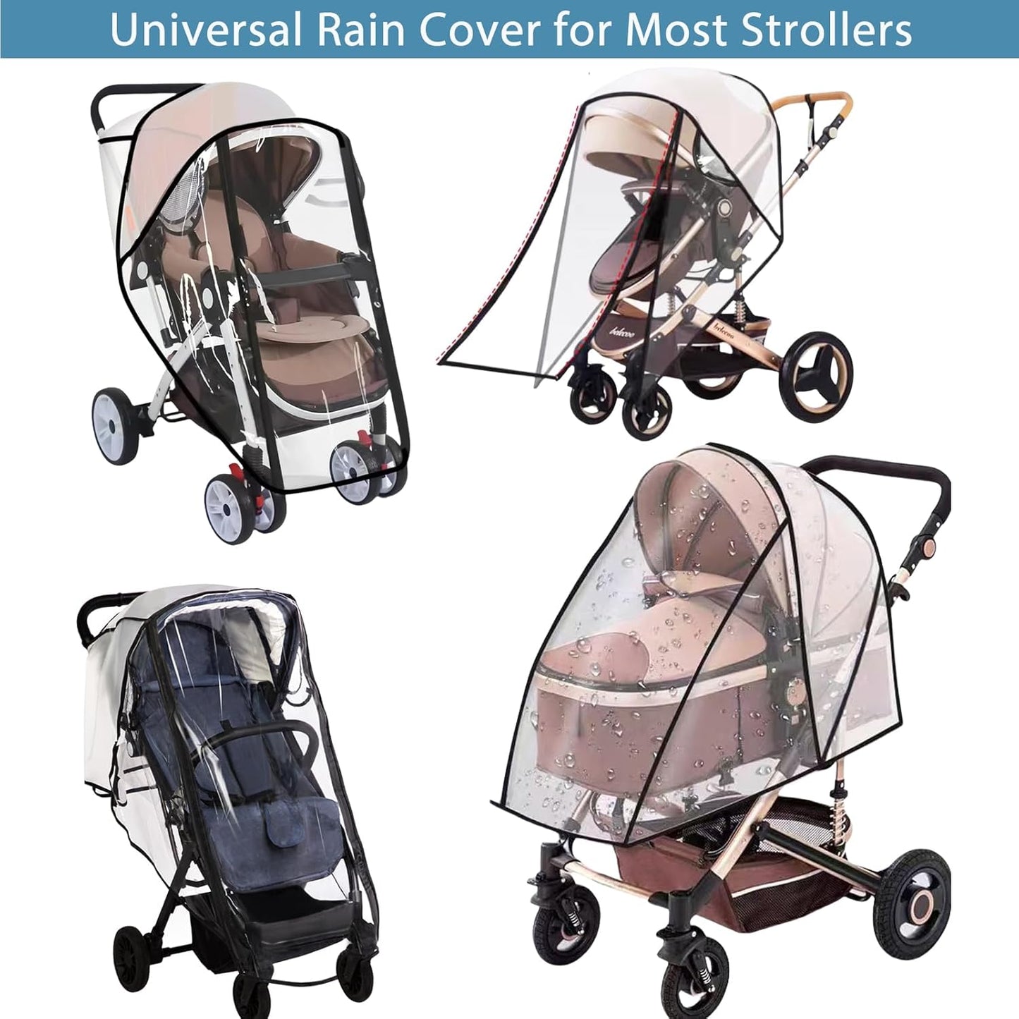 Universal Stroller Rain Cover, Clear Breathable Weather Shield with Waterproof Zipper, 4 Seasons Protection (XL)