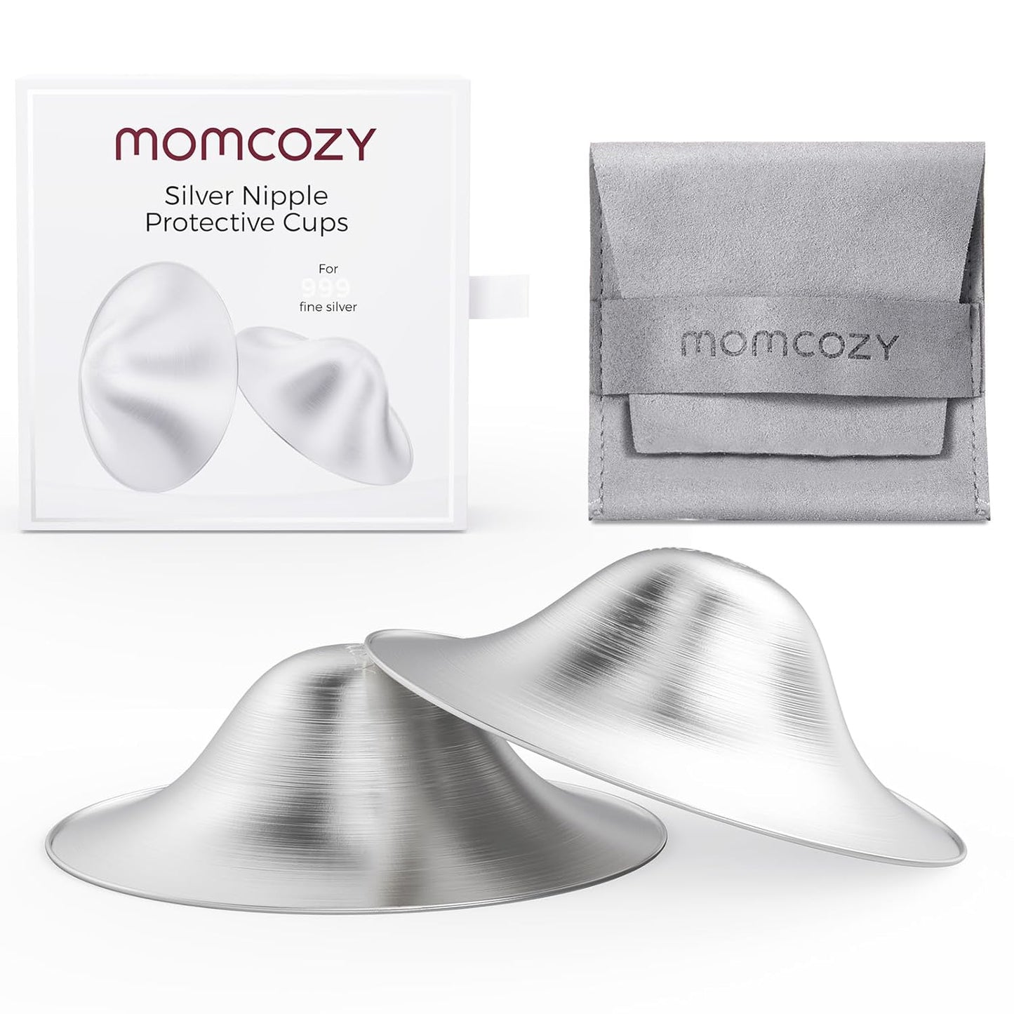 Momcozy 999 Silver Nursing Cups, Hole-Free Design, 999 Silver Nipple Shields, Breastfeeding Essentials, Silver Nipple Shields for Breastfeeding Newborns, Metal Nipple Shields, XL Size