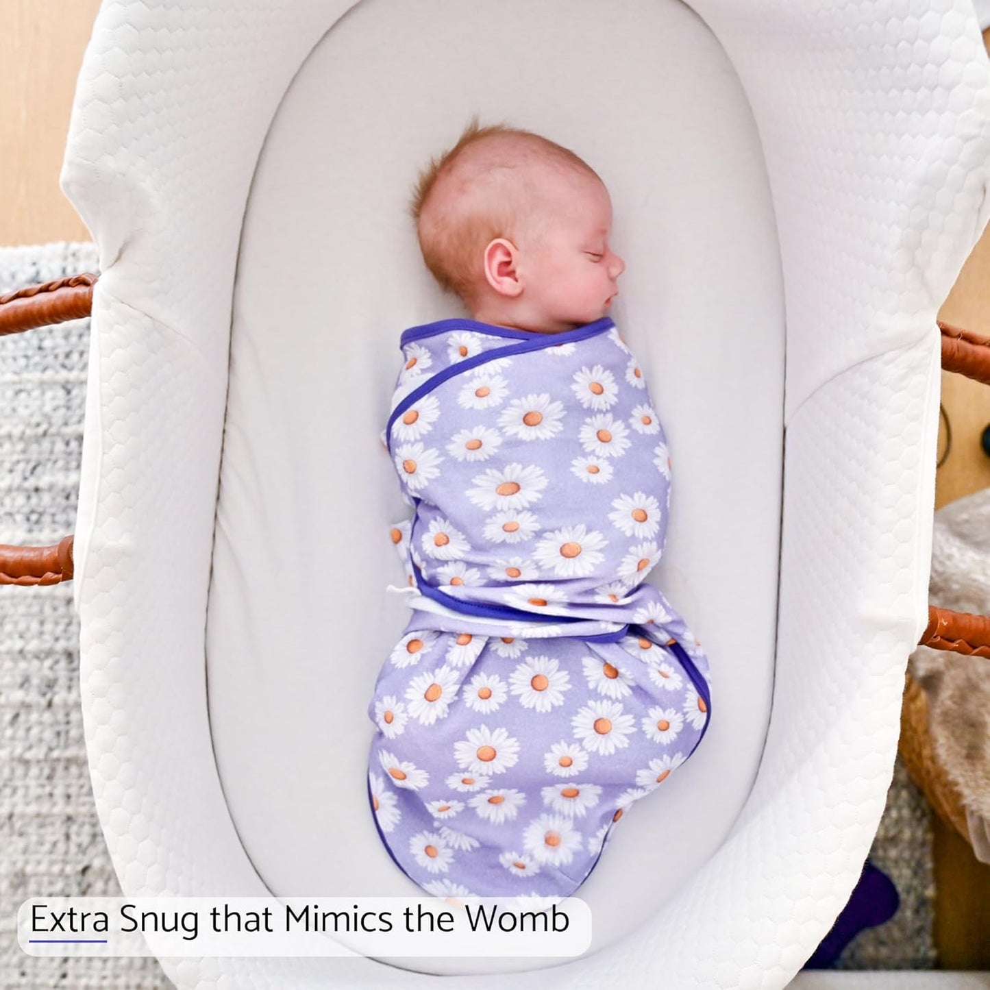 LollyBanks Baby Swaddles 100% Organic Cotton, 0-3 Months Baby Girl Swaddles with Easy Change Zipper, Swaddle Sack for Newborn Girls (Daisy Print)