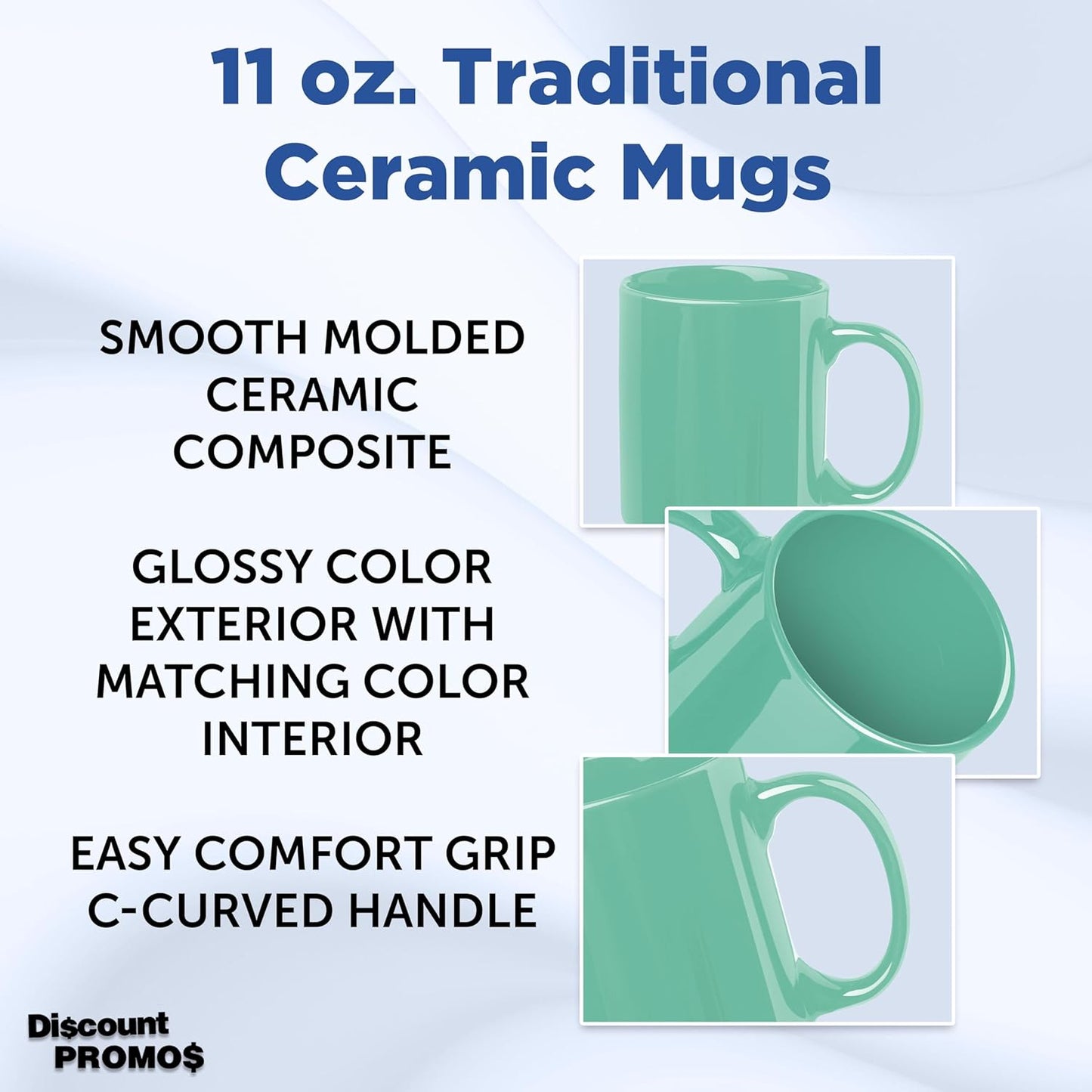 DISCOUNT PROMOS Ceramic Coffee Mugs 11 oz. Set of 10, Bulk Pack - Coffee cup set, Iced coffee cup, Gaming mug - Teal