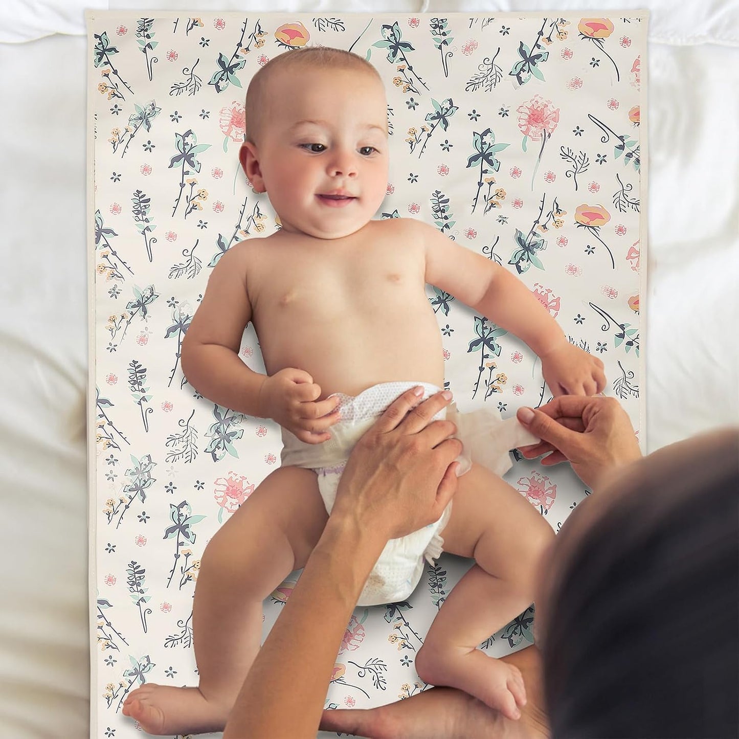 Vegan Leather Baby Changing Mat - Wipeable Portable Changing Pad, Foldable Travel Changing Mat for Baby, Newborns Toddlers Shower Gifts (Floral,20"*28")