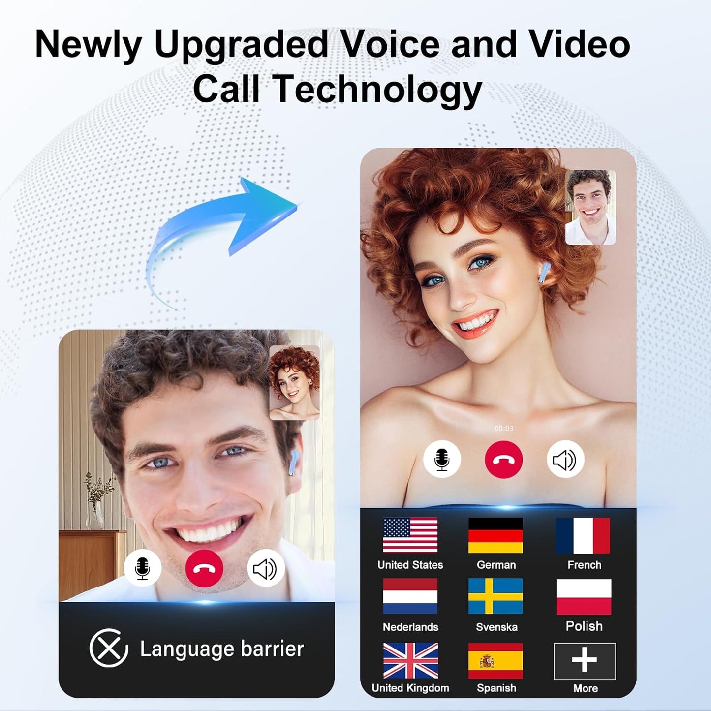 AI Translation Earbuds Real Time with Audio and Video Calls, 3-in-1 Language Translator Earbuds Support 164 Languages and 7 Translation Modes, 32H Buletooth 5.3 Headphones with Mic, Blue