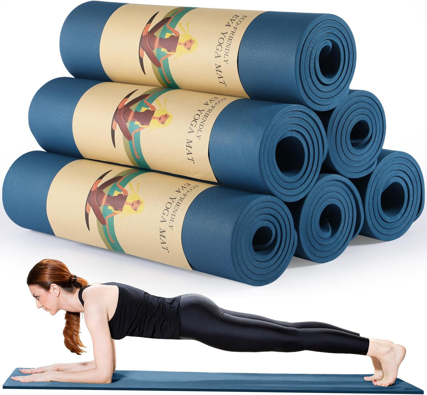 Timgle 6 Pcs 10mm Thick Yoga Mat Bulk, 68 x 24 Inches, Anti-Slip Tear-Resistant Exercise Mat for Adult Fitness, Stretching, Workout and Studio