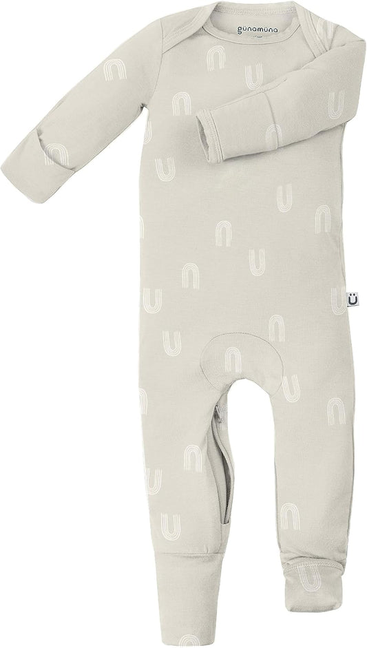 GUNAMUNA Unisex Baby Toddler Ultra-Soft Convertible Pajama, Footie or Romper Sleeper with Diaper Zipper, Newborn to 24 Months