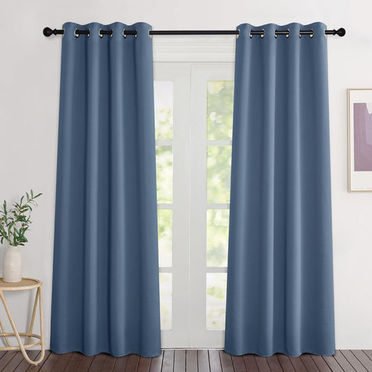NICETOWN Stone Blue Curtains 84 inch Length 2 Panels, Grommet Thermal Insulated Window Treatments Light & Sound Reducing Drapes for Living Room/Bedroom, W46 x L84