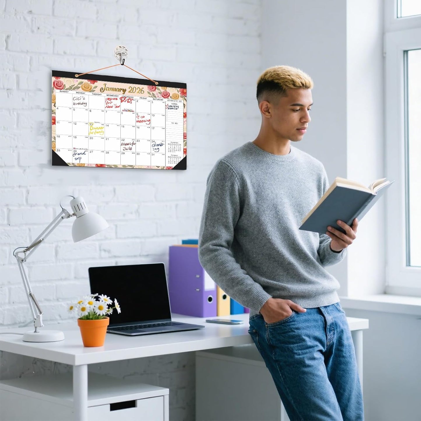 2026-2027 18-Month Desk Calendar with 2 Stickers - 17"x12" Desktop/Wall Monthly Calendar for Homeschool & Office,watercolor