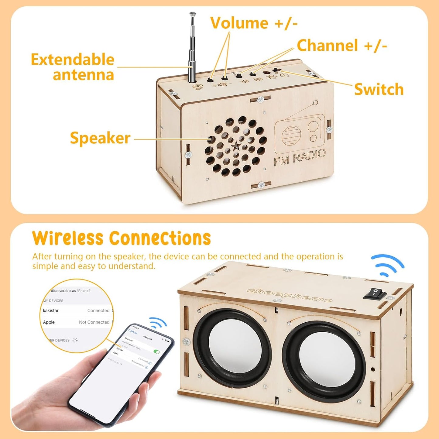 Stem Projects Toys for Boys age 8-12 12-14 Science Kit Building Own Bluetooth Speaker & FM Radio DIY Electronics Kit Science Experiments Kid 9-12 Boy Toys Birthday Gift 8 9 10 11 13 Year Old Teen Girl