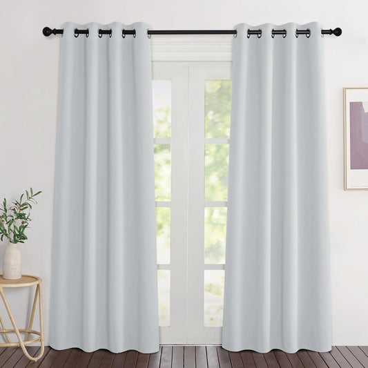 NICETOWN Greyish White Curtains 84 inch Length 2 Panels, Grommet Thermal Insulated Window Treatments Light & Sound Reducing Drapes for Living Room/Bedroom, W46 x L84