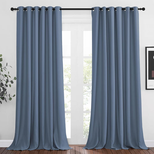 NICETOWN Stone Blue Curtain Panels - Home Decoration Thermal Insulated Solid Grommet Blackout Curtains/Drapes for Hall/Sliding Door (80" Wide by 108" Long, Stone Blue, Set of 2)