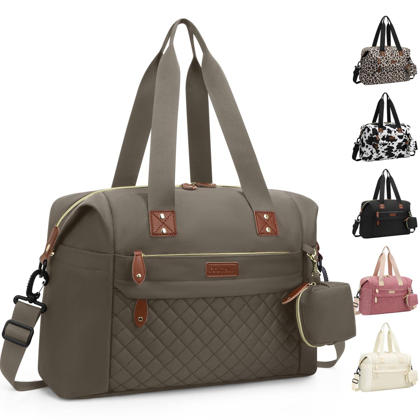 Diaper Bag Tote, Diaper Baby Bags with Pacifier Case, Shoulder Straps, Stroller Clips, Waterproof Large Mommy Bag Maternity Bag Travel Baby Bag for Mom and Dad, khaki
