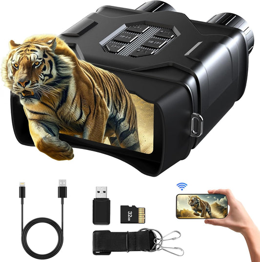 GTHUNDER Night Vision Goggles, Night Vision Binoculars – 4K UHD Video, 52MP Photos, App Remote Control, 10X Zoom, 4" HD Screen, 984ft, 7-Level IR, 4000mAh, 32GB Card – Ideal for Hunting & Security