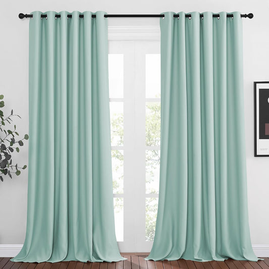 NICETOWN Blackout Curtains and Drapes for Window 95" L - Triple Weave Energy Saving Thermal Insulated Solid Grommet Blackout Panels for Patio (80" Wide per Panel, 2 Panels, Aqua Blue)