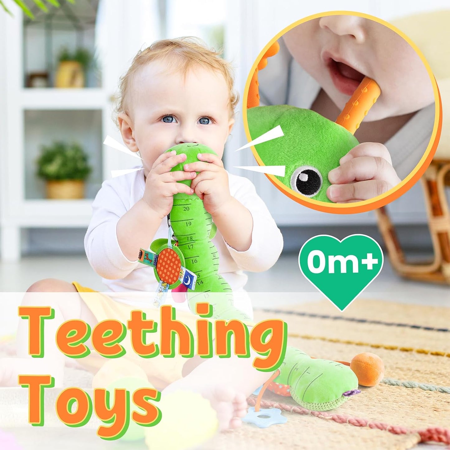 LIGHTDESIRE Baby Toys Musical Caterpillar,Infant Toys Stuffed Animals with Ruler Design,Mirror,Pull String&Ring Bell,Baby Teething Toys for Tummy Time Toys Newborn Gift 3 6 12 Months(Green,Leafy Limb)