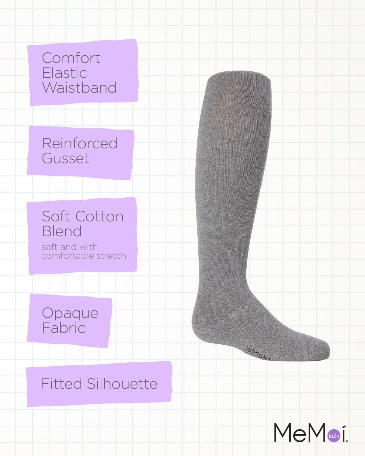 MeMoi Soft Pima Cotton Tights for Girls, Soft and Lightweight Opaque Tights for girls - Sizes 8 to 16