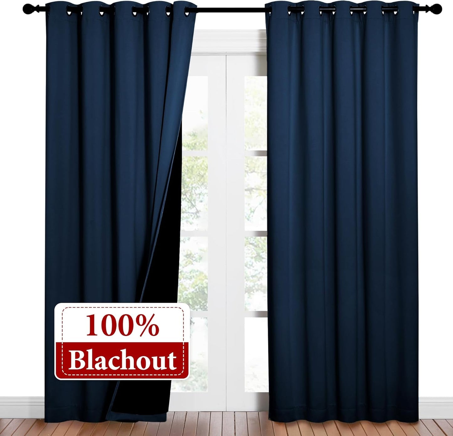 NICETOWN Moroccan Blue Full Shade Curtain Panels, Pair of Energy Smart & Noise Blocking Out Blackout Drapes for Dining Room Window, Thermal Insulated Guest Room Lined Window Dressing(62 x 84 inch)