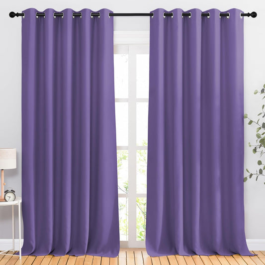NICETOWN Lilac Purple Sliding Door Curtains 2 Panels Set 118 inches Long, Grommet Thermal Blackout Curtains Privacy Room Divider Sound Reducing for Bedroom/Living Room, W66 x L118