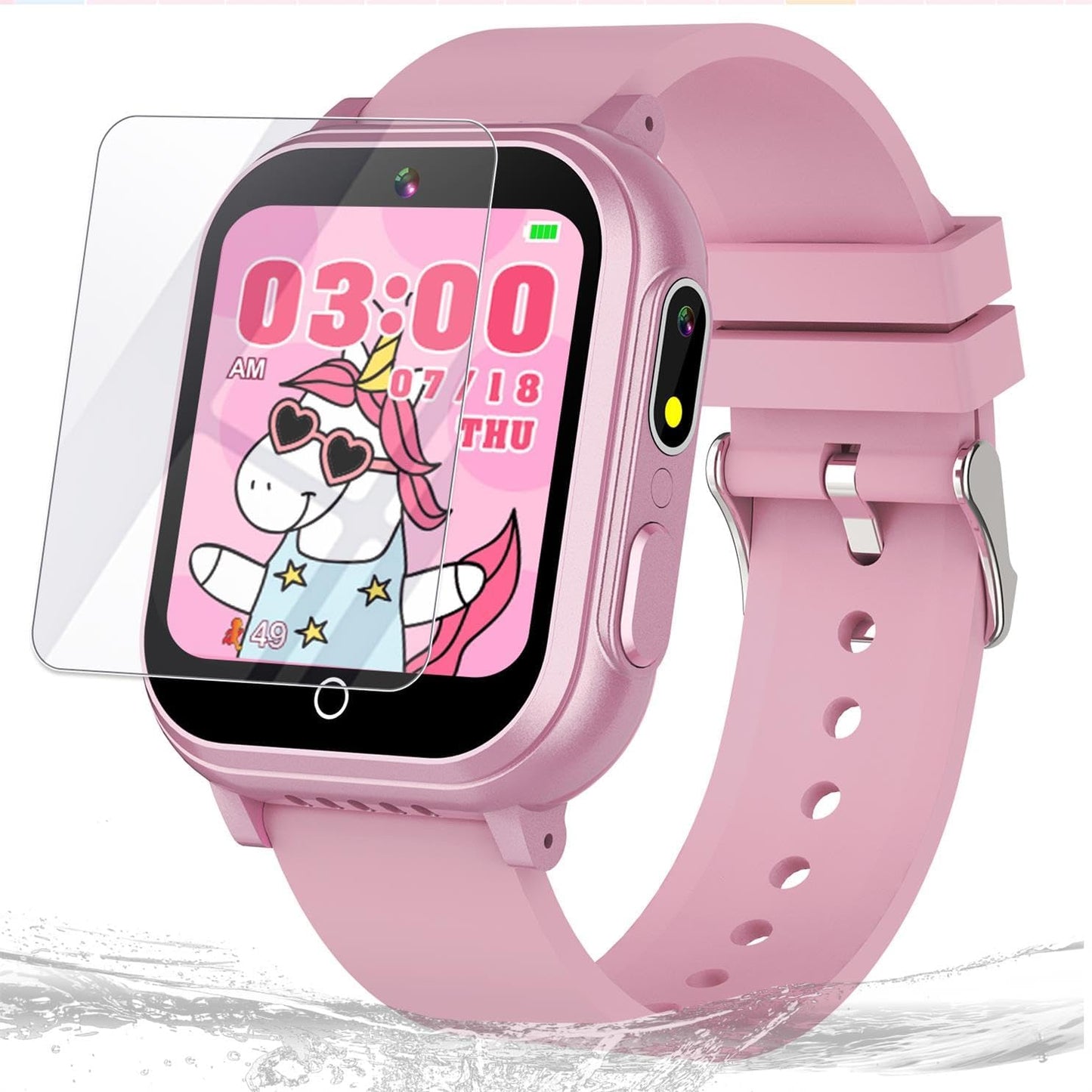 Cosjoype Kids Waterproof Smart Watch, 32 Games HD Touchscreen Kids Watch with Dual Camera Video Music Player Pedometer Flashlight 12/24 hr Christmas Birthday Gifts for Girls Ages 4 5 6 7 8 9 10