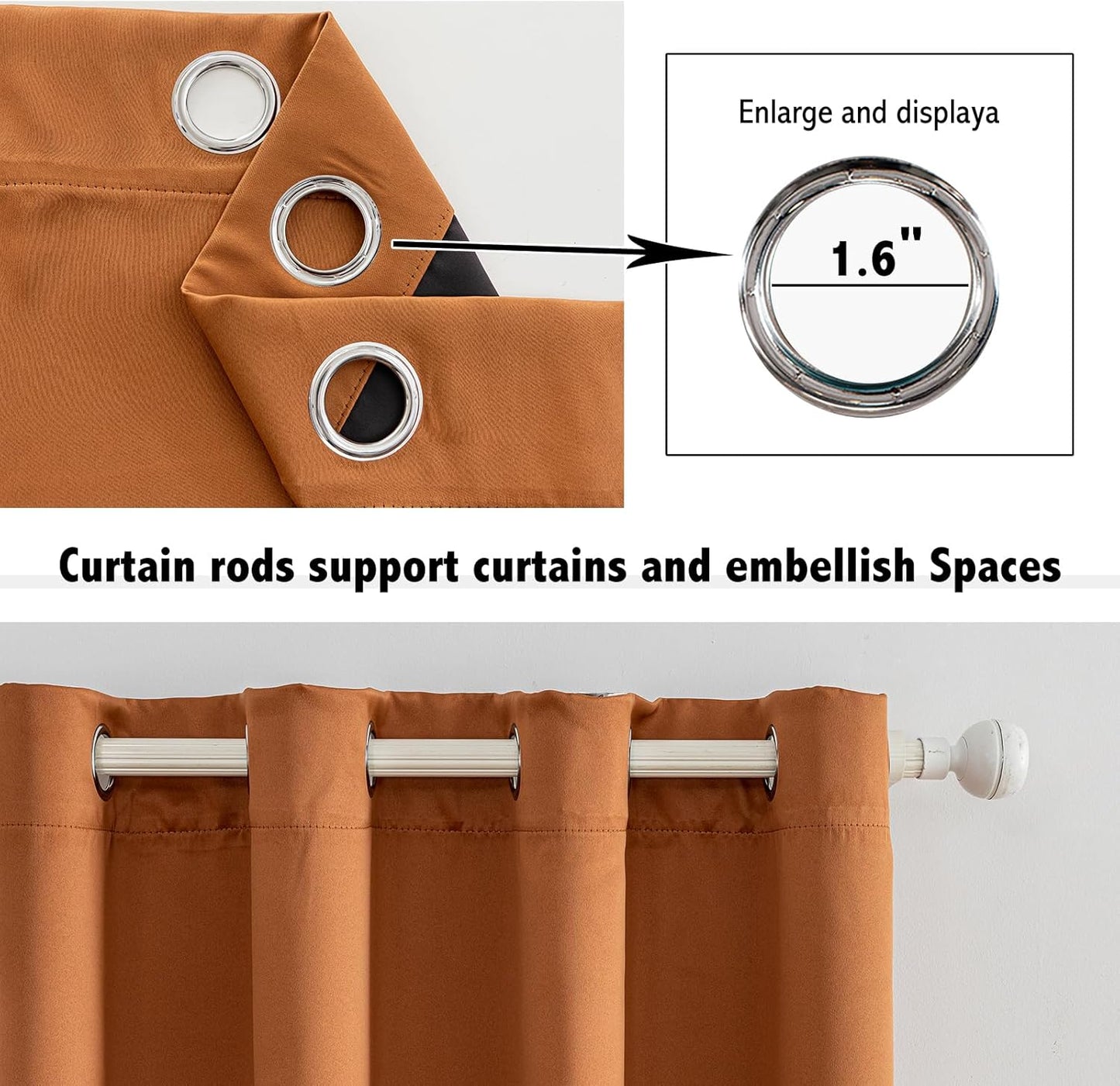 Anytime 100% Blackout Curtain Set, Thermal Insulated & Energy Efficiency Window Draperies for Guest Room, Full Shading Panels for Shift Worker and Light Sleepers（Orange, 2 Panels, 52W x 63L）