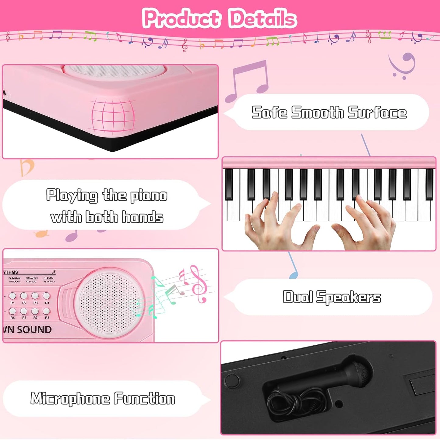 Kids Toddler Toy Piano Keyboard, 37 Key Pink Pianos for Kid Music Toys Instruments with Microphone for 3 4 5 6 7 8 Year Old Girl Boy Birthday/Christmas Day Gift