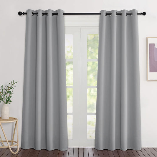 NICETOWN Silver Grey Curtains 84 inch Length 2 Panels, Grommet Thermal Insulated Window Treatments Light & Sound Reducing Drapes for Living Room/Bedroom, W46 x L84