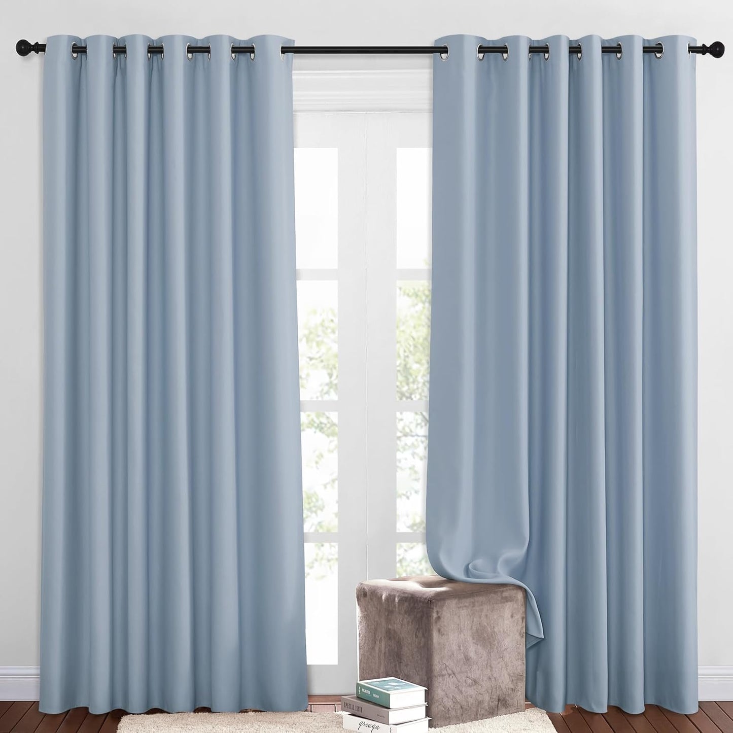NICETOWN Blackout Patio Curtains for Windows 84 inch Length - Solid Thermal Insulated Grommet Light Reducing Panels Window Treatment for Living Room (Vintage Blue, 2 Panels = 160" Wide)