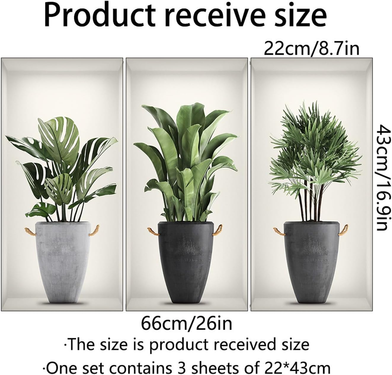 3D Green Pot Plants Wall Decals, Tropical Potted Wall Stickers, Creative Vinyl Peel and Stick Removable Wall Art Decor for Bedroom Living Room Kitchen(3D Green Plants 02)