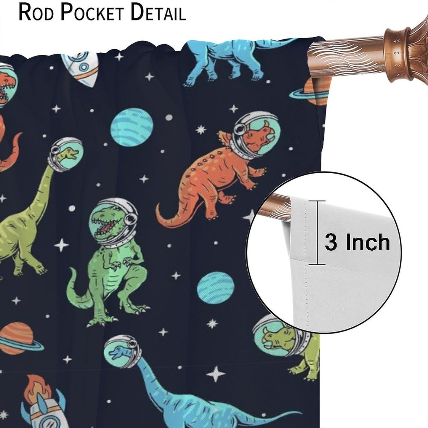 Cartoon Dinosaur Curtains for Kids Boys Girls Home Decor, Astronaut Rocket Funny Outer Space Blackout Rod Pocket Window Drapes for Bedroom Living Room W21xL54in 2 Panels